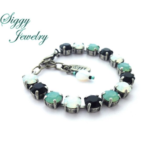 Austrian Crystal Himalaya Tennis Bracelet, White Opal, Pacific Opal, Jet - Picture 4 of 11